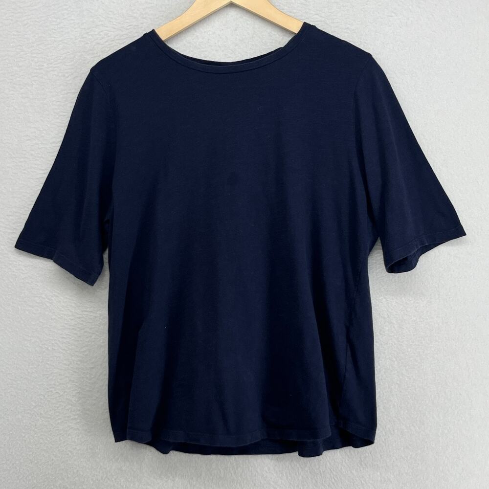 EILEEN FISHER Top L Slub Organic Cotton Jersey Crew Neck Short Sleeve Blue